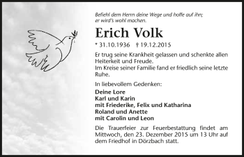 Traueranzeige von Erich Volk 