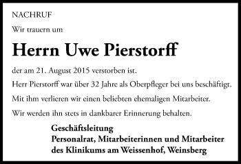 Traueranzeige von Uwe Pierstorff 