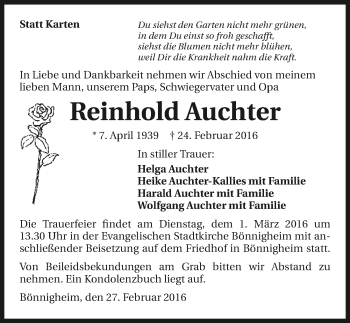 Traueranzeige von Reinhold Auchter 