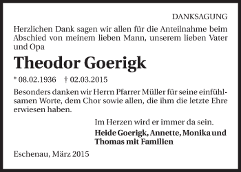 Traueranzeige von Theodor Goerigk 