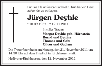 Traueranzeige von Jürgen Deyhle 