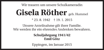 Traueranzeige von Gisela Röther 