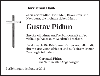 Traueranzeige von Gustav Pidun 
