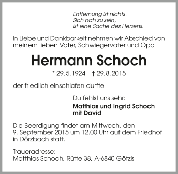 Traueranzeige von Hermann Schoch 