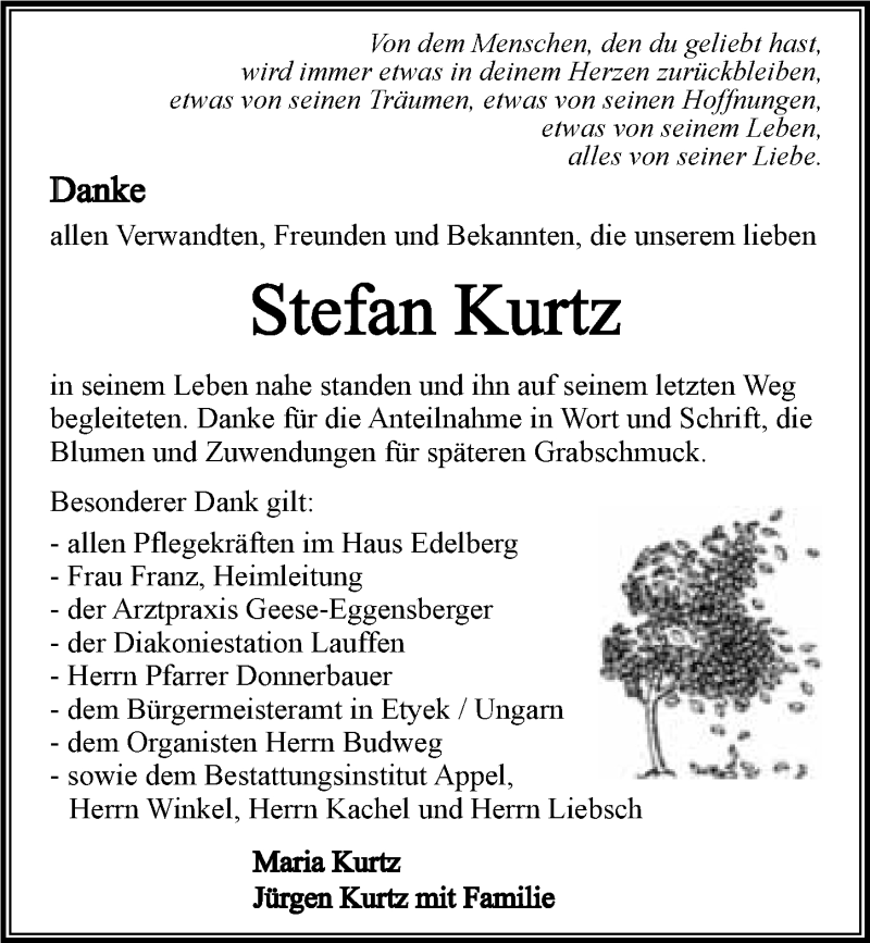  Traueranzeige für Stefan Kurtz vom 16.01.2016 aus 