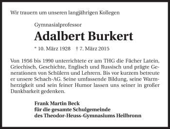 Traueranzeige von Adalbert Burkert 