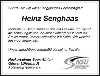 Traueranzeige von Heinz Senghaas 