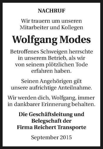 Traueranzeige von Wolfgang Modes 
