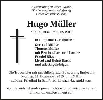 Traueranzeige von Hugo Müller 