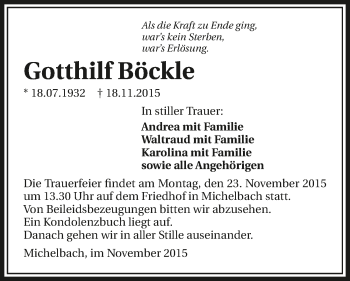 Traueranzeige von Gotthilf Böckle 