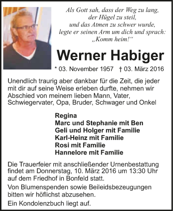 Traueranzeige von Werner Habiger 