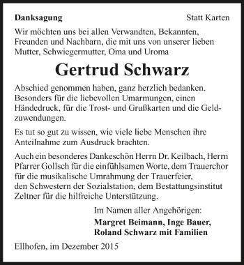 Traueranzeige von Gertrud Schwarz 