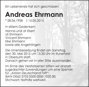 Traueranzeige von Andreas Ehrmann 