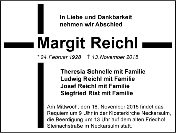 Traueranzeige von Margit Reichl 