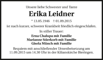 Traueranzeige von Erika Leidner 