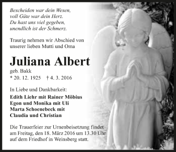 Traueranzeige von Juliana Albert 