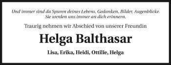 Traueranzeige von Helga Balthasar 