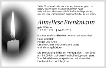 Traueranzeige von Anneliese Brenkmann 