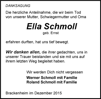 Traueranzeige von Ella Schmoll 