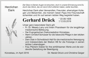 Traueranzeige von Gerhard Drück 