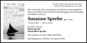 Traueranzeige von Susanne Sprehe 