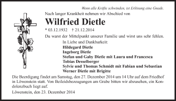 Traueranzeige von Wilfried Dietle 
