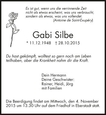 Traueranzeige von Gabi Silbe 