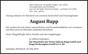 Traueranzeige von August Rupp 