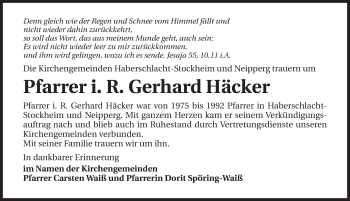 Traueranzeige von Gerhard Häcker 