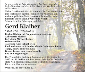 Traueranzeige von Gerd Klaiber 