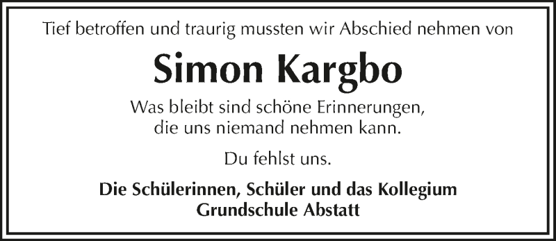  Traueranzeige für Simon Kargbo vom 24.06.2015 aus 