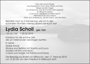 Traueranzeige von Lydia Scholl 