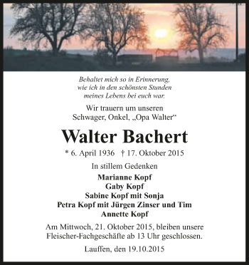 Traueranzeige von Walter Bachert 