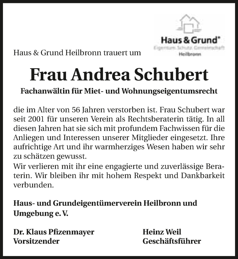  Traueranzeige für Andrea Schubert vom 04.05.2016 aus 
