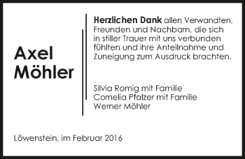 Traueranzeige von Axel Möhler 