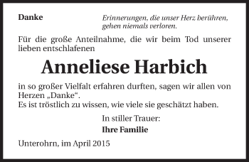 Traueranzeige von Anneliese Harbich 