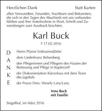 Traueranzeige von Karl Buck 