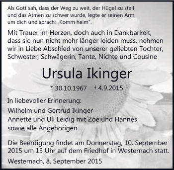 Traueranzeige von Ursula Ikinger 