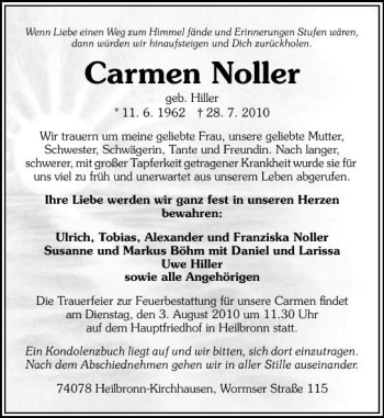 Traueranzeige von Carmen Noller 
