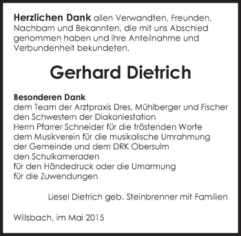 Traueranzeige von Gerhard Dietrich 