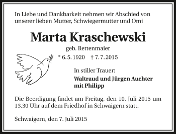 Traueranzeige von Marta Kraschewski 