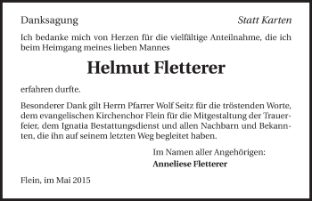 Traueranzeige von Helmut Fletterer 