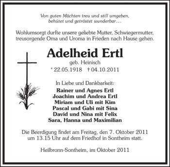 Traueranzeige von Adelheid Ertl 