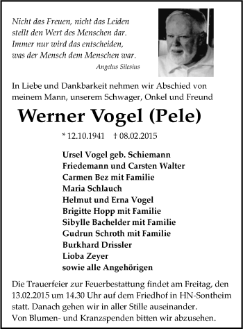 Traueranzeige von Werner Vogel 
