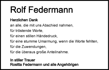 Traueranzeige von Rolf Federmann 