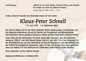 Traueranzeige von Klaus-Peter Schnell 