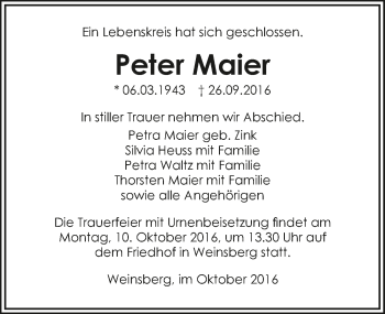 Traueranzeige von Peter Maier 
