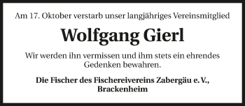 Traueranzeige von Wolfgang Gierl 