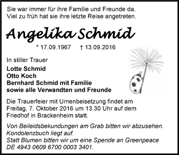 Traueranzeige von Angelika Schmid 