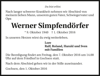 Traueranzeige von Werner Simpfendörfer 